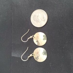 Gold tone, hammered, disc earrings